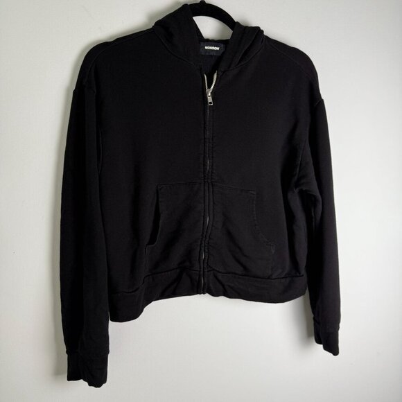 Monrow Hoody Softfleece Zip Up Black Size XS - Picture 4 of 7